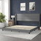 Gray,King |#| King Size Upholstered Platform Bed with Wingback Headboard-Gray Faux Linen