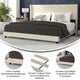 Beige,King |#| King Size Upholstered Platform Bed with Wingback Headboard-Beige Faux Linen