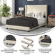 Beige,Full |#| Full Size Upholstered Platform Bed with Wingback Headboard-Beige Faux Linen