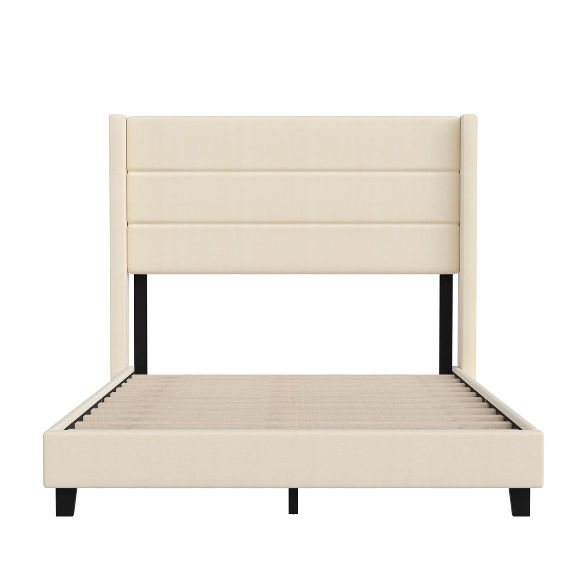 Beige,Full |#| Full Size Upholstered Platform Bed with Wingback Headboard-Beige Faux Linen