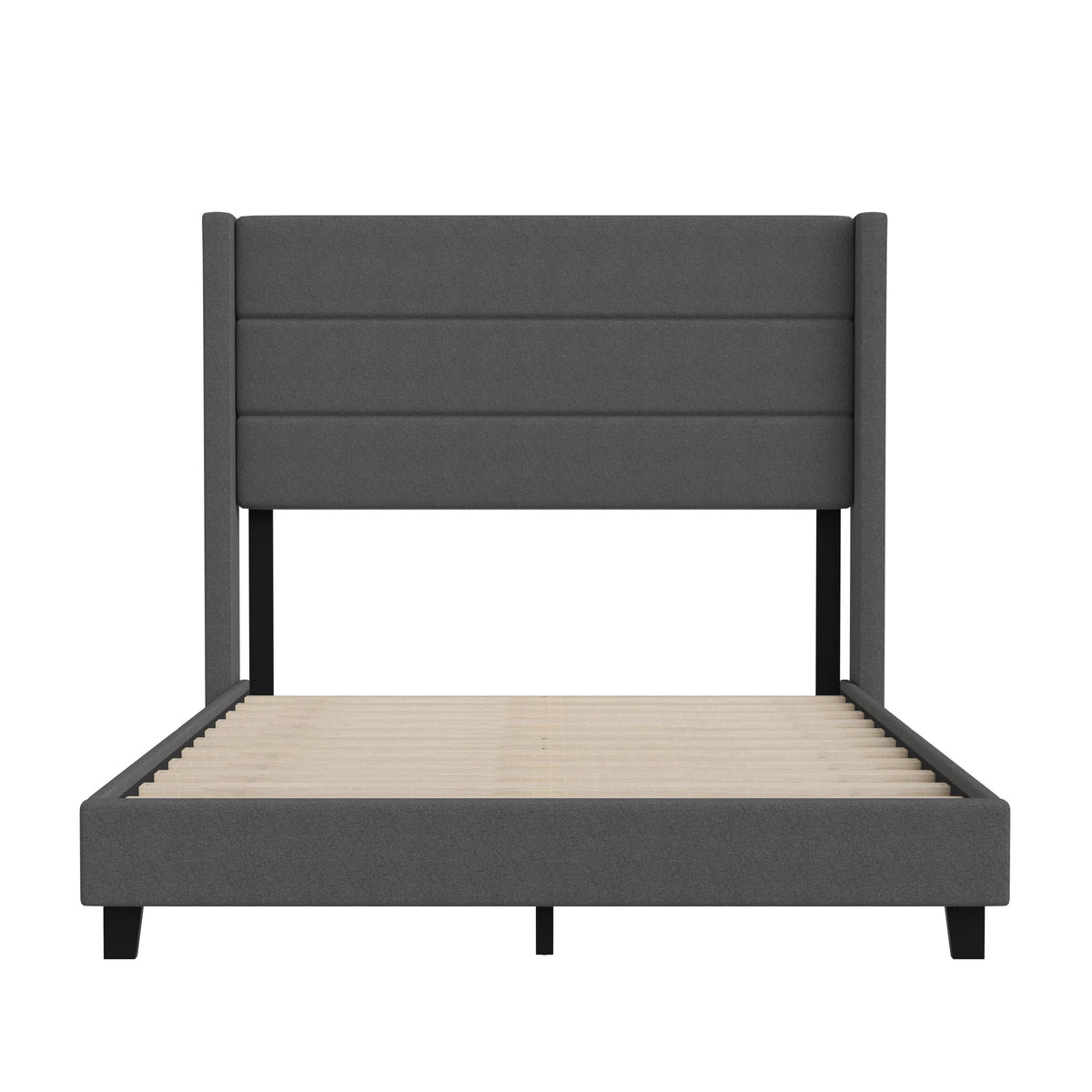 Charcoal,Full |#| Full Size Upholstered Platform Bed with Wingback Headboard-Charcoal Faux Linen