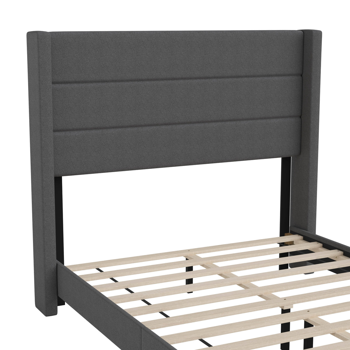 Charcoal,Full |#| Full Size Upholstered Platform Bed with Wingback Headboard-Charcoal Faux Linen