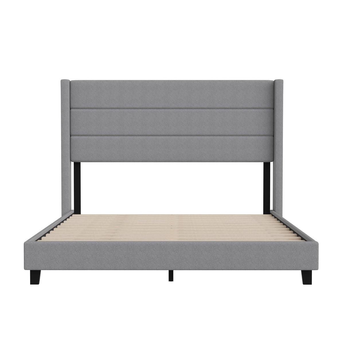 Gray,Queen |#| Queen Size Upholstered Platform Bed with Wingback Headboard-Gray Faux Linen