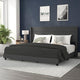 Charcoal,King |#| King Size Upholstered Platform Bed with Wingback Headboard-Charcoal Faux Linen