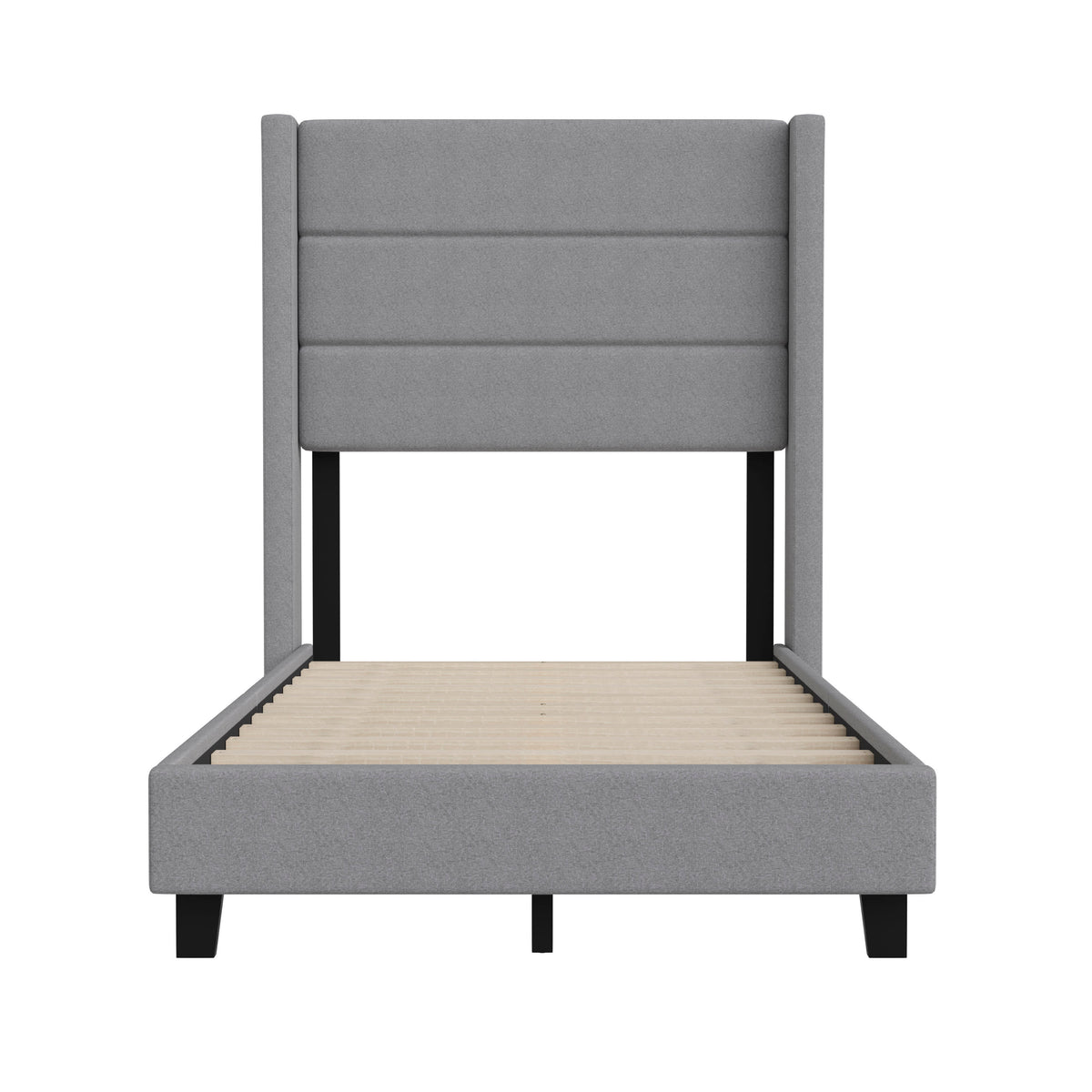 Gray,Twin |#| Twin Size Upholstered Platform Bed with Wingback Headboard-Gray Faux Linen