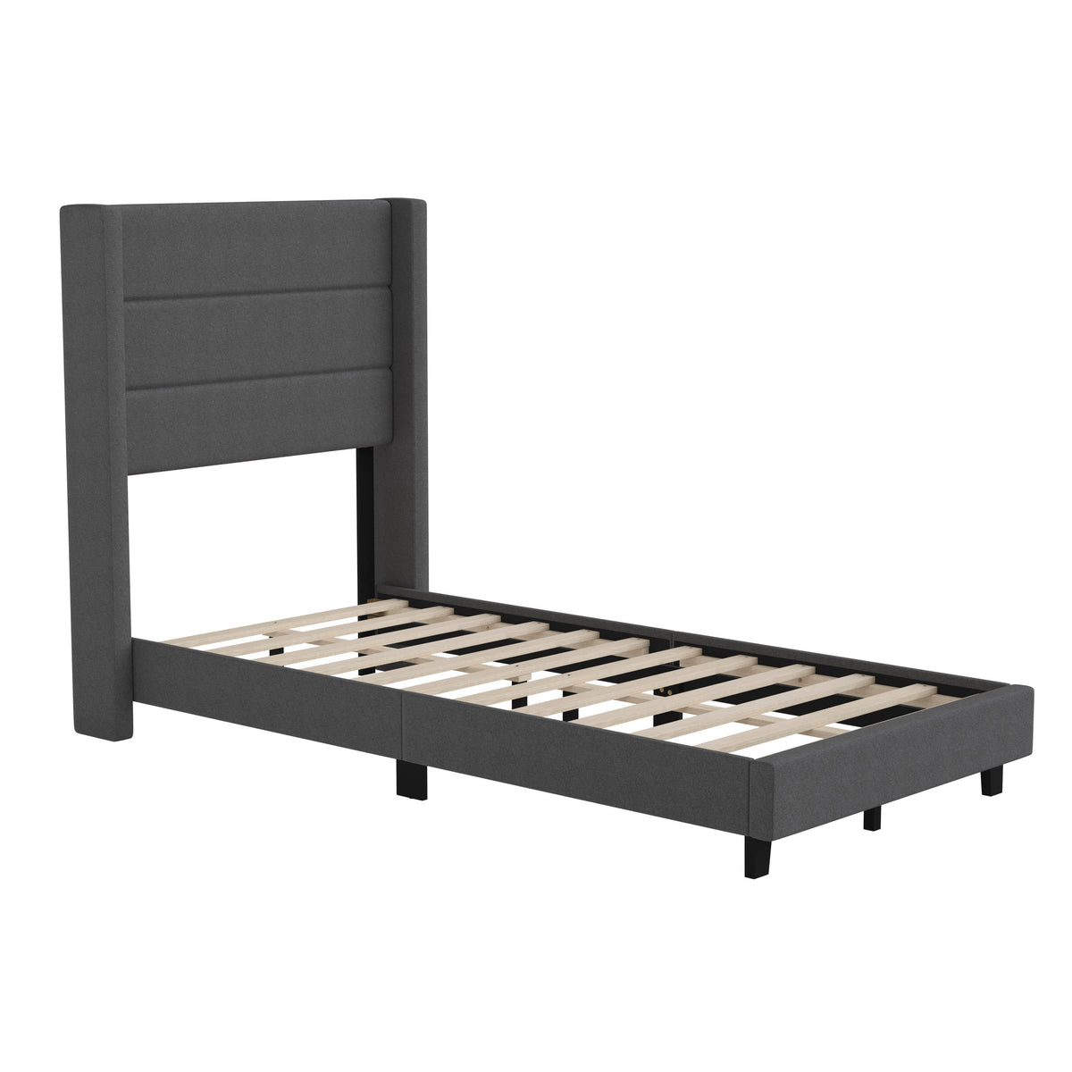 Charcoal,Twin |#| Twin Size Upholstered Platform Bed with Wingback Headboard-Charcoal Faux Linen