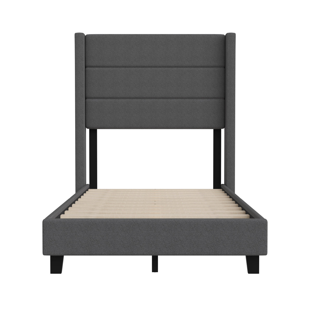 Charcoal,Twin |#| Twin Size Upholstered Platform Bed with Wingback Headboard-Charcoal Faux Linen