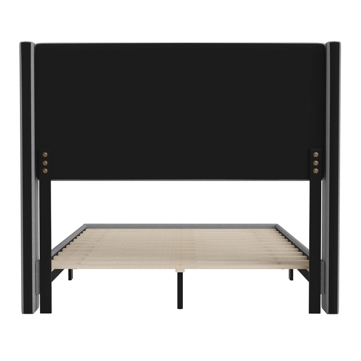 Gray,Full |#| Full Size Upholstered Platform Bed with Wingback Headboard-Gray Faux Linen
