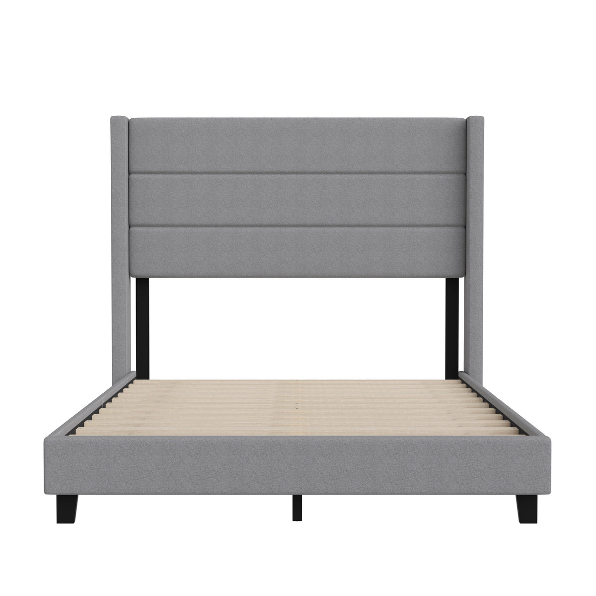 Gray,Full |#| Full Size Upholstered Platform Bed with Wingback Headboard-Gray Faux Linen