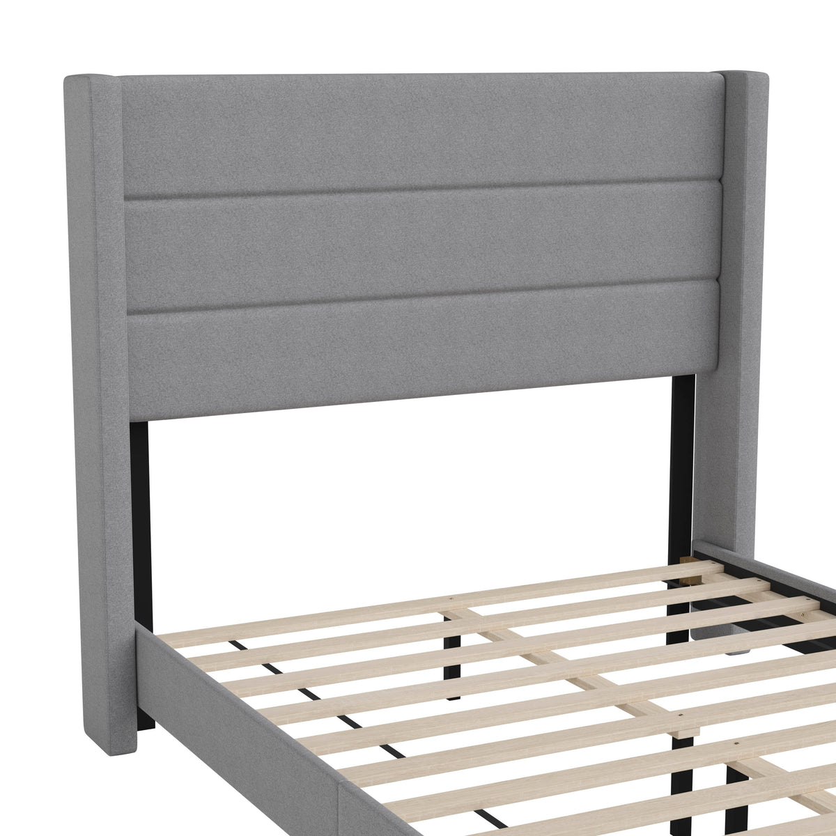 Gray,Full |#| Full Size Upholstered Platform Bed with Wingback Headboard-Gray Faux Linen