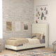 Beige,Twin |#| Twin Size Upholstered Platform Bed with Wingback Headboard-Beige Faux Linen