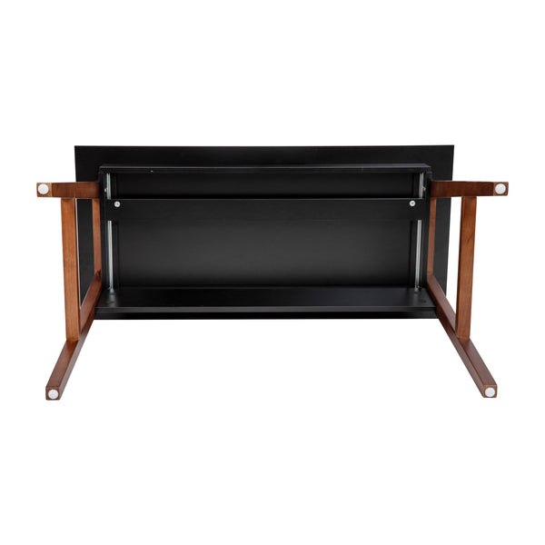 Black Top/Walnut Frame |#| Home Office Writing Computer Desk with Drawer - Table Desk, Black/Walnut