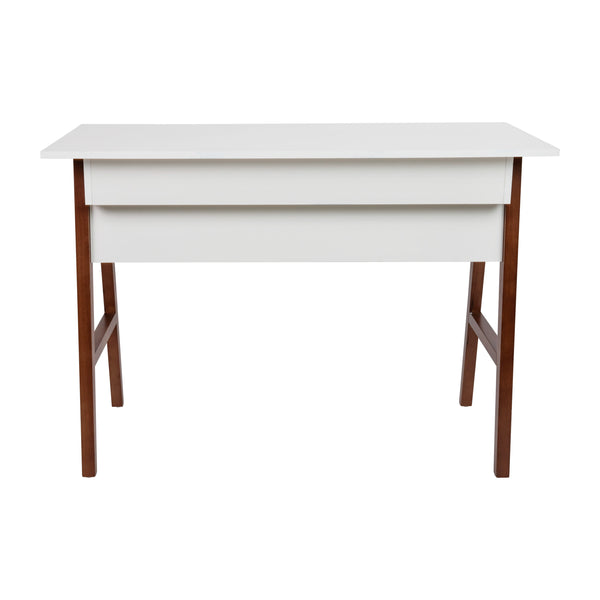 White Top/Walnut Frame |#| Home Office Writing Computer Desk with Drawer - Table Desk, White/Walnut