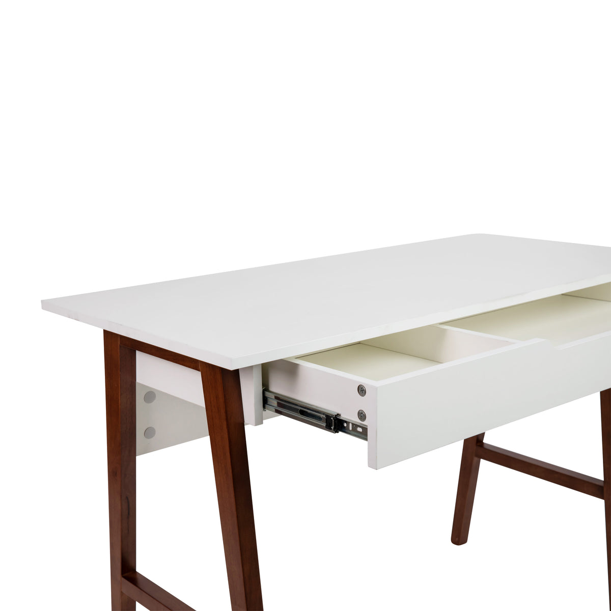 White Top/Walnut Frame |#| Home Office Writing Computer Desk with Drawer - Table Desk, White/Walnut