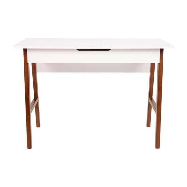 White Top/Walnut Frame |#| Home Office Writing Computer Desk with Drawer - Table Desk, White/Walnut