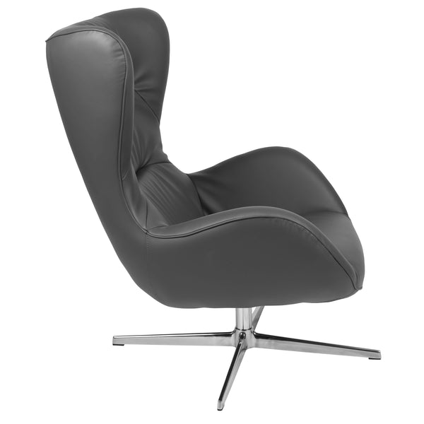 Gray LeatherSoft |#| Home and Office Retro Gray LeatherSoft Swivel Wing Accent Chair