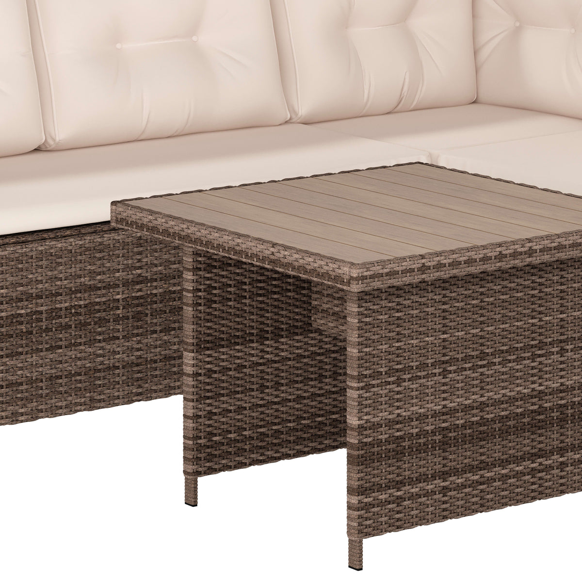 Beige Cushions/Brown Frame |#| Indoor/Outdoor Conversation Set with Sofa and Table in Beige & Brown