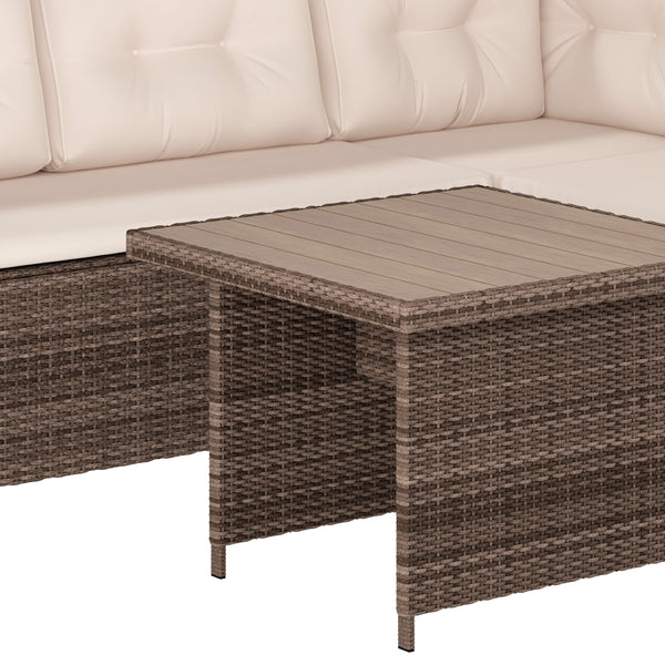 Beige Cushions/Brown Frame |#| Indoor/Outdoor Conversation Set with Sofa and Table in Beige & Brown