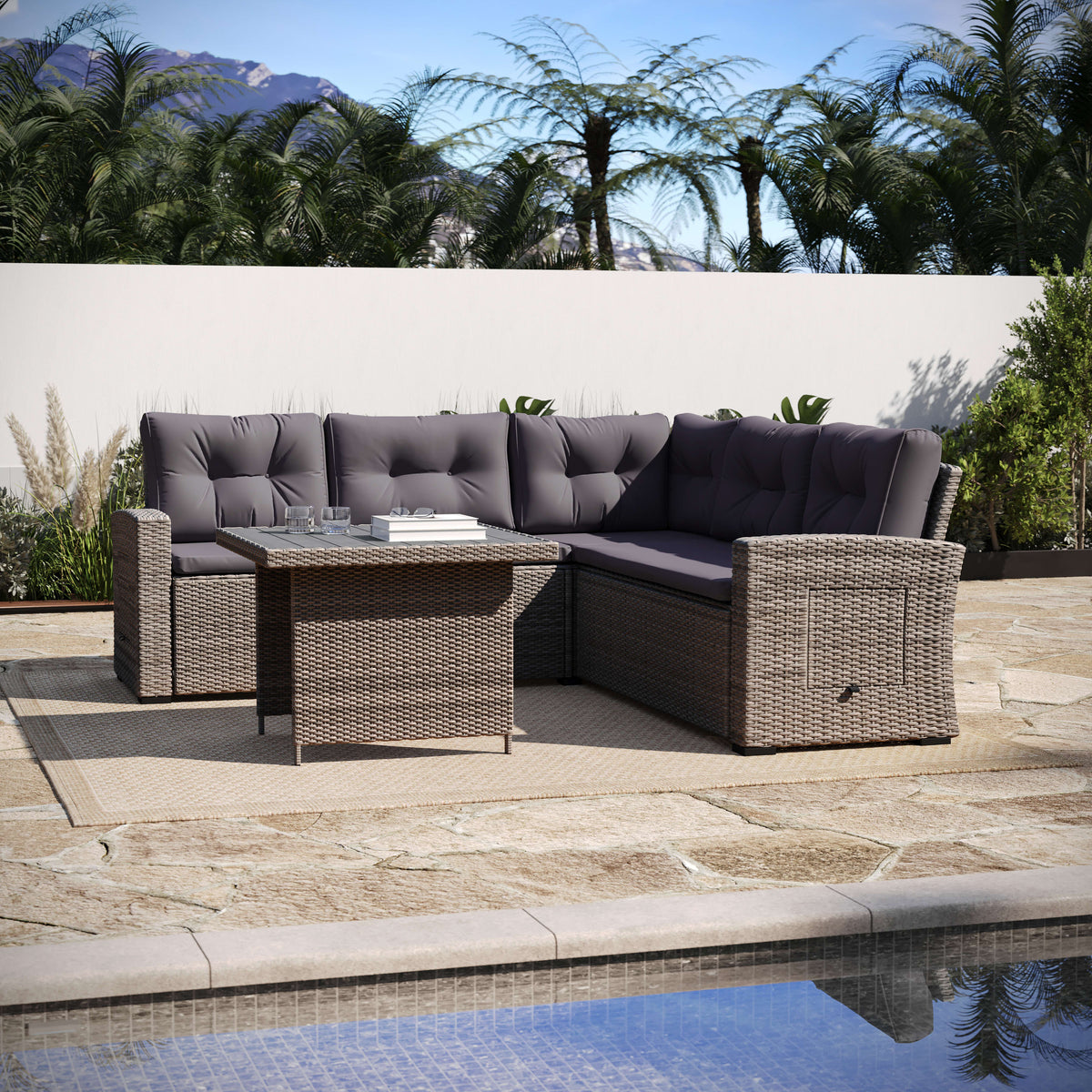 Gray Cushions/Gray Frame |#| Indoor/Outdoor Conversation Set with Sofa and Table in Gray
