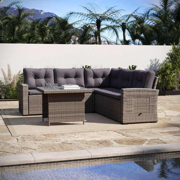 Gray Cushions/Gray Frame |#| Indoor/Outdoor Conversation Set with Sofa and Table in Gray