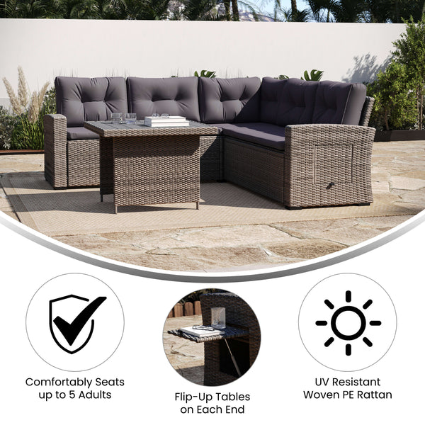Gray Cushions/Gray Frame |#| Indoor/Outdoor Conversation Set with Sofa and Table in Gray