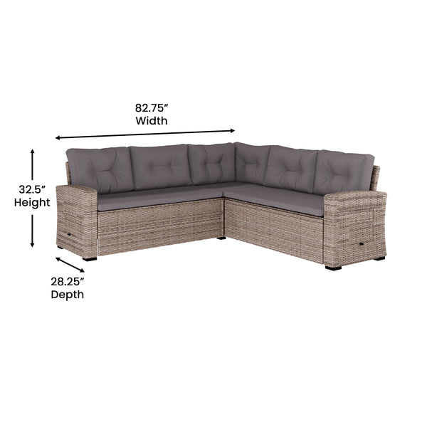 Gray Cushions/Gray Frame |#| Indoor/Outdoor Conversation Set with Sofa and Table in Gray
