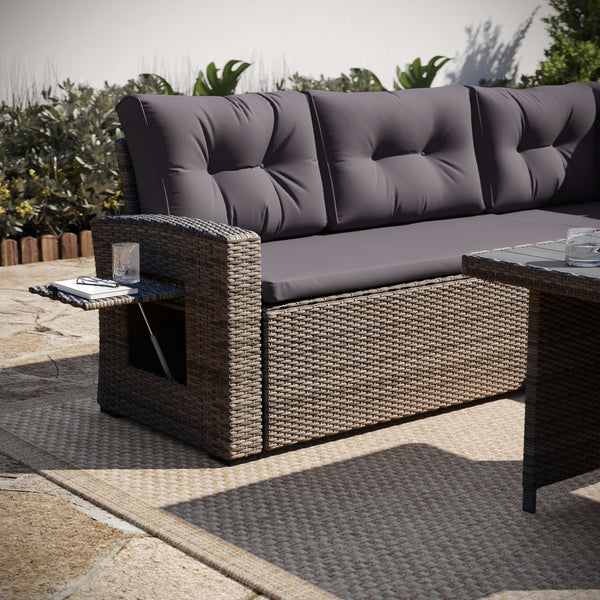 Gray Cushions/Gray Frame |#| Indoor/Outdoor Conversation Set with Sofa and Table in Gray