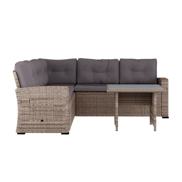 Gray Cushions/Gray Frame |#| Indoor/Outdoor Conversation Set with Sofa and Table in Gray