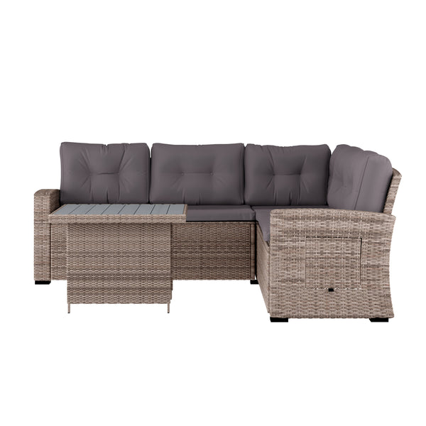 Gray Cushions/Gray Frame |#| Indoor/Outdoor Conversation Set with Sofa and Table in Gray