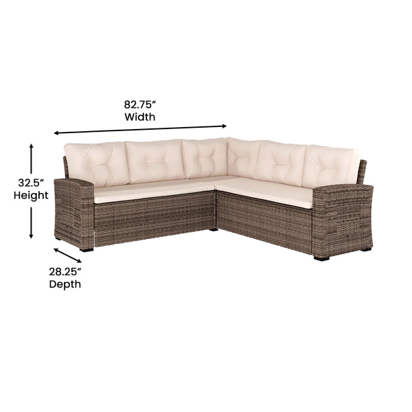 Beige Cushions/Brown Frame |#| Indoor/Outdoor Conversation Set with Sofa and Table in Beige & Brown