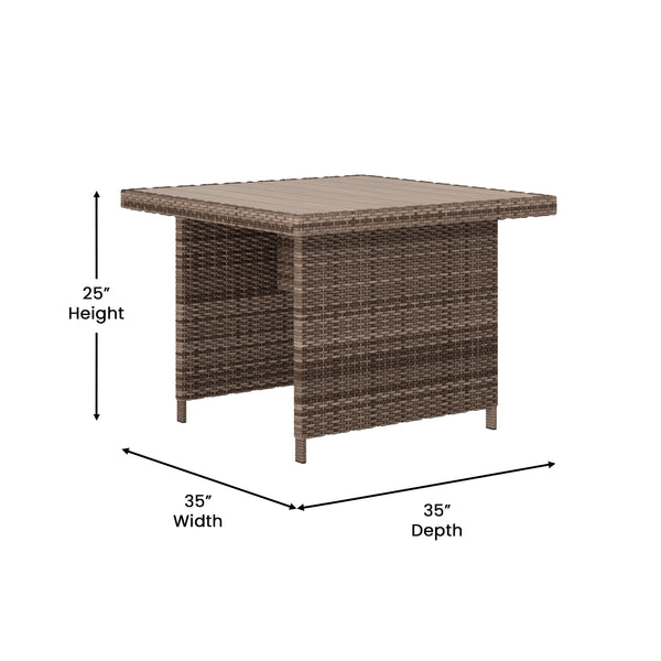Beige Cushions/Brown Frame |#| Indoor/Outdoor Conversation Set with Sofa and Table in Beige & Brown
