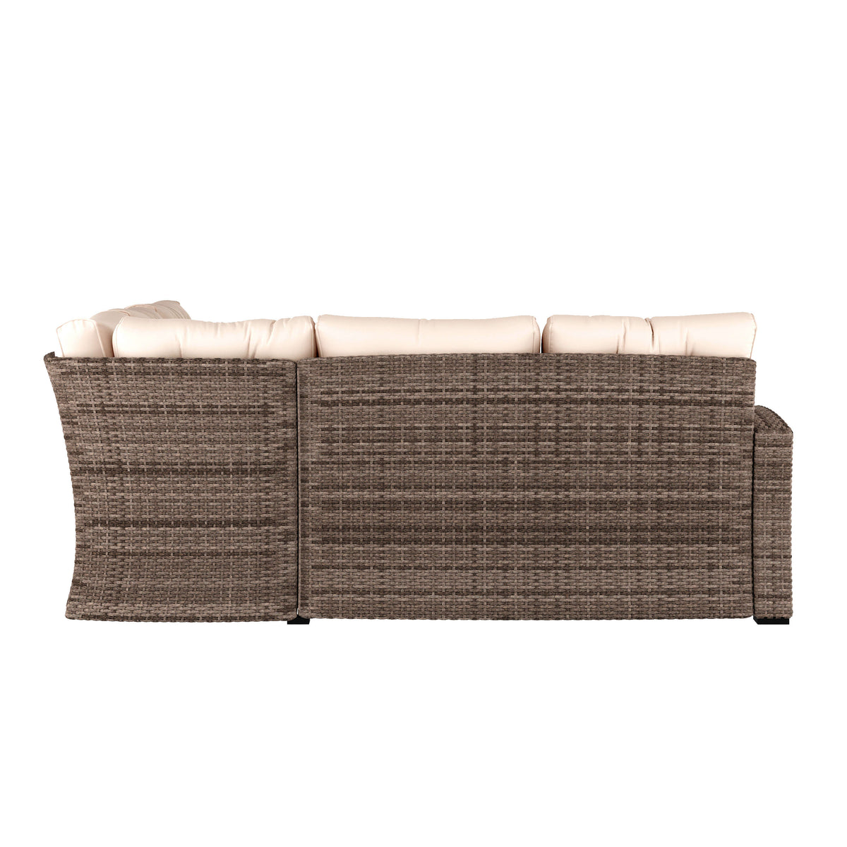 Beige Cushions/Brown Frame |#| Indoor/Outdoor Conversation Set with Sofa and Table in Beige & Brown