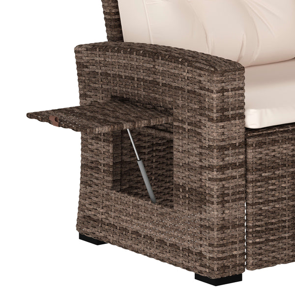 Beige Cushions/Brown Frame |#| Indoor/Outdoor Conversation Set with Sofa and Table in Beige & Brown