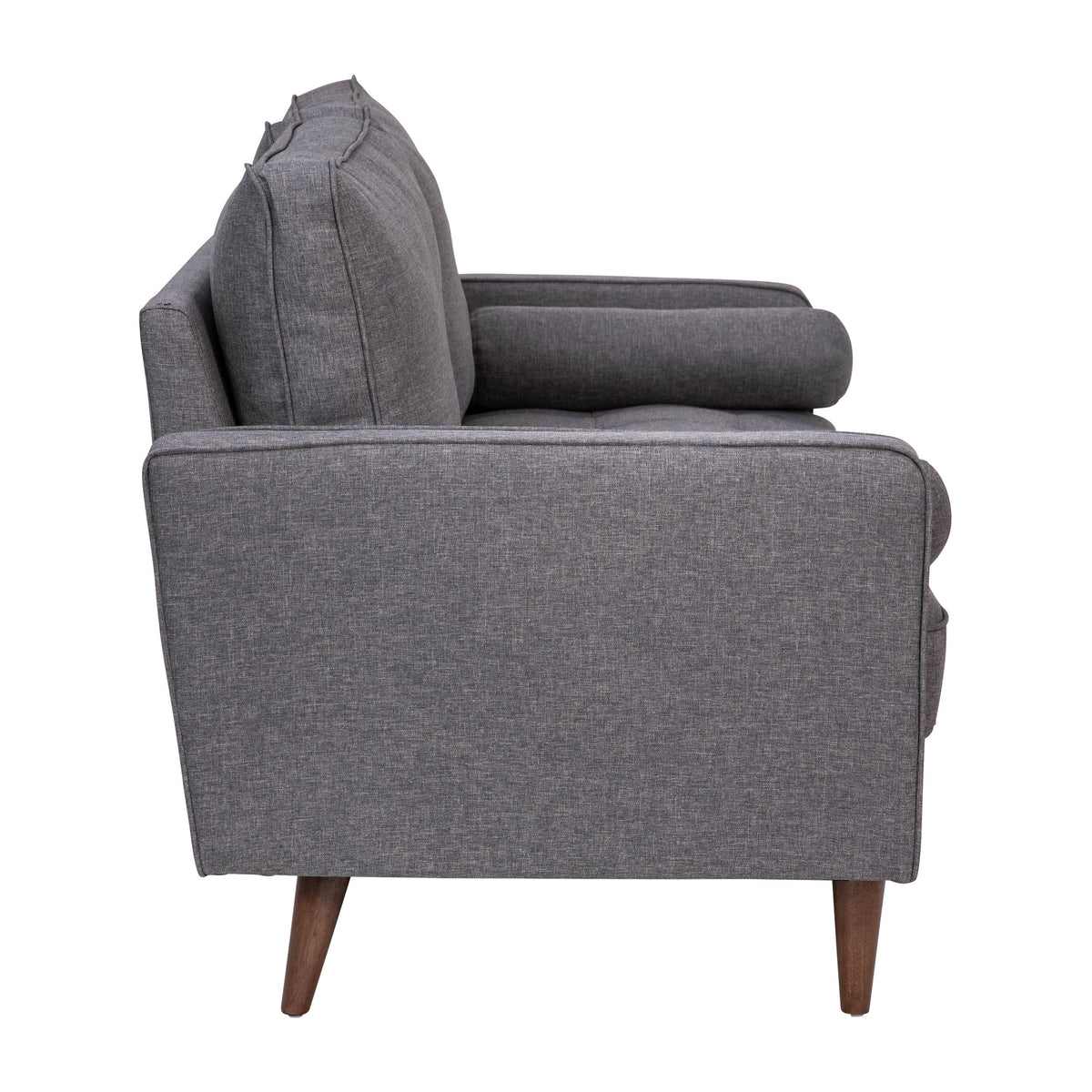 Dark Gray |#| Compact Dark Gray Faux Linen Upholstered Tufted Loveseat with Wooden Legs