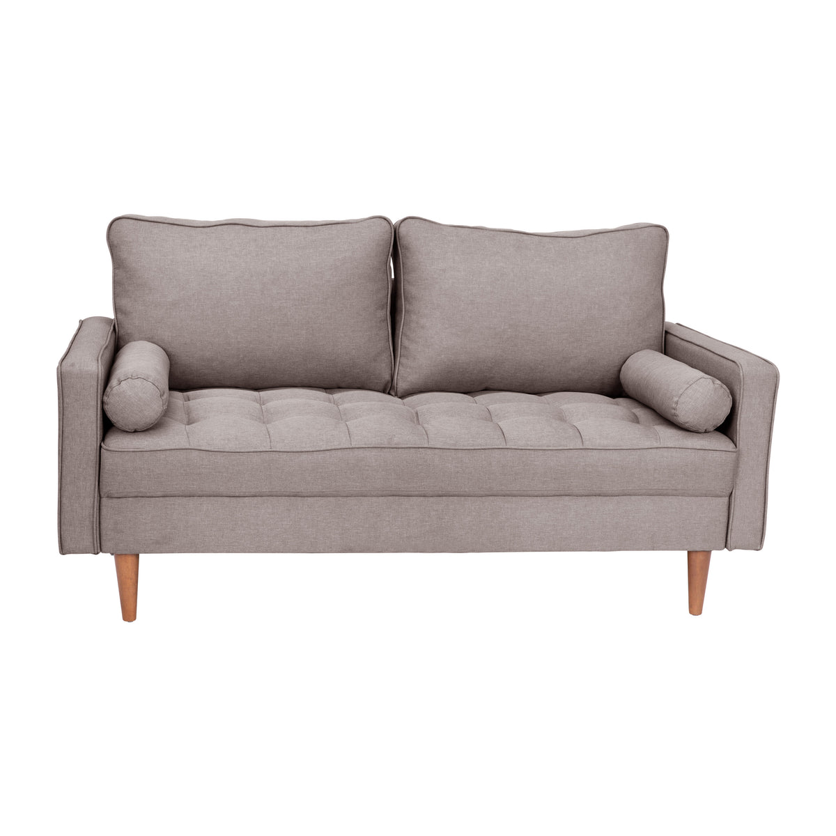 Slate Gray |#| Compact Slate Gray Faux Linen Upholstered Tufted Loveseat with Wooden Legs