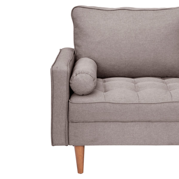 Slate Gray |#| Compact Slate Gray Faux Linen Upholstered Tufted Loveseat with Wooden Legs