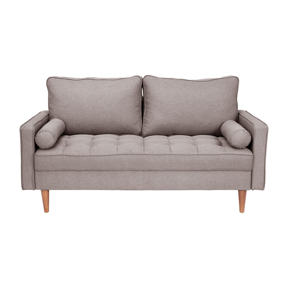 Slate Gray |#| Compact Slate Gray Faux Linen Upholstered Tufted Loveseat with Wooden Legs