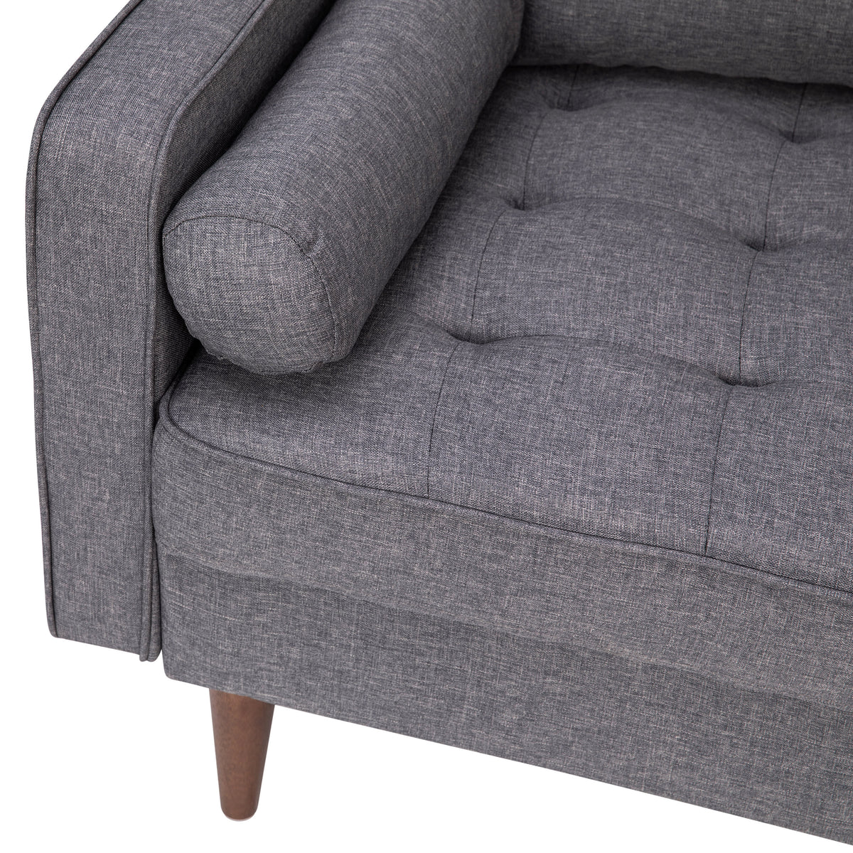 Dark Gray |#| Compact Dark Gray Faux Linen Upholstered Tufted Loveseat with Wooden Legs