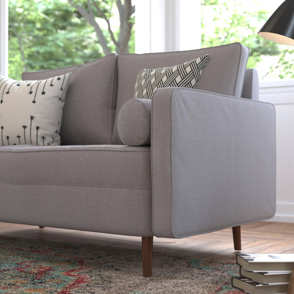 Slate Gray |#| Compact Slate Gray Faux Linen Upholstered Tufted Loveseat with Wooden Legs
