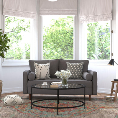 Compact Upholstered Tufted Loveseat with Wooden Legs - View 2