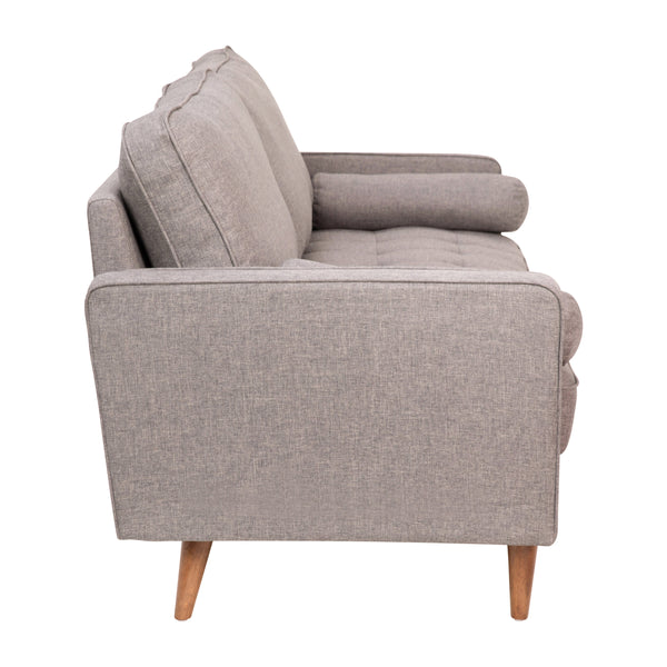Slate Gray |#| Compact Slate Gray Faux Linen Upholstered Tufted Sofa with Wooden Legs