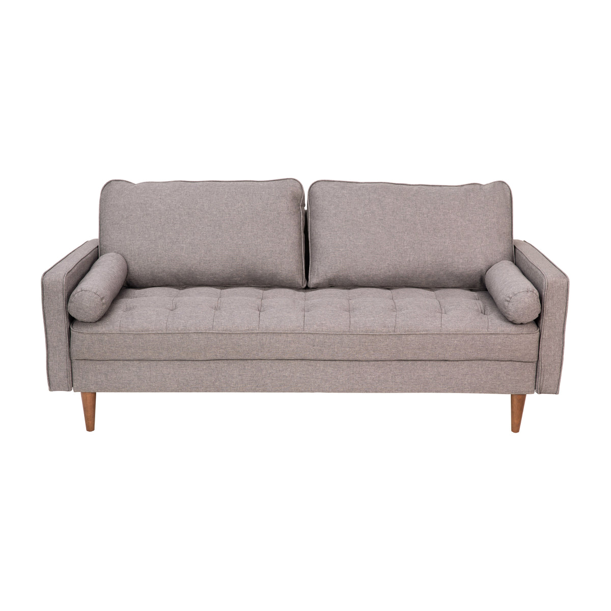 Slate Gray |#| Compact Slate Gray Faux Linen Upholstered Tufted Sofa with Wooden Legs