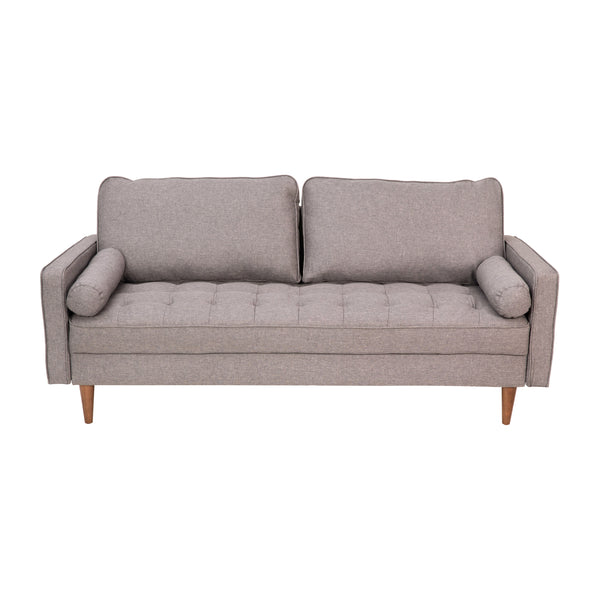 Slate Gray |#| Compact Slate Gray Faux Linen Upholstered Tufted Sofa with Wooden Legs