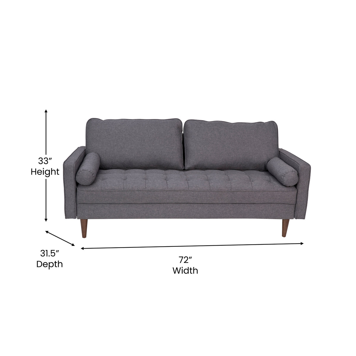 Dark Gray |#| Compact Dark Gray Faux Linen Upholstered Tufted Sofa with Wooden Legs