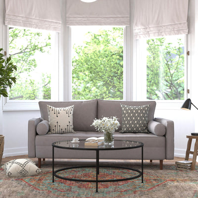 Hudson Mid-Century Modern Sofa with Tufted Upholstery & Solid Wood Legs - View 2
