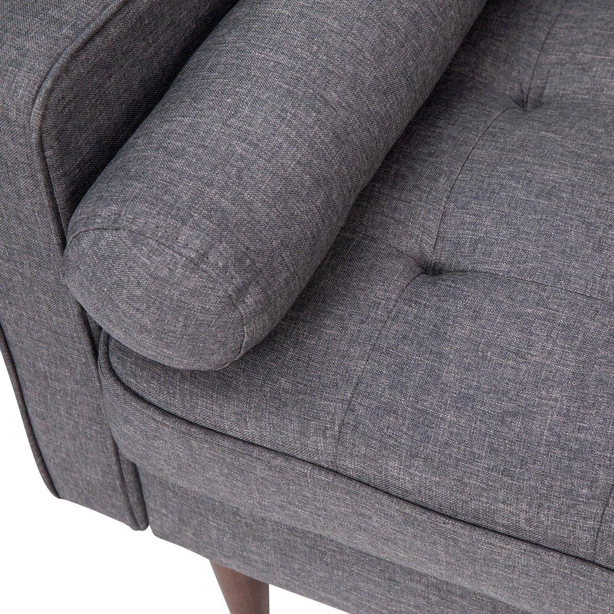 Dark Gray |#| Compact Dark Gray Faux Linen Upholstered Tufted Sofa with Wooden Legs