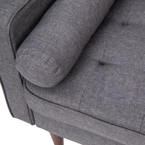 Dark Gray |#| Compact Dark Gray Faux Linen Upholstered Tufted Sofa with Wooden Legs