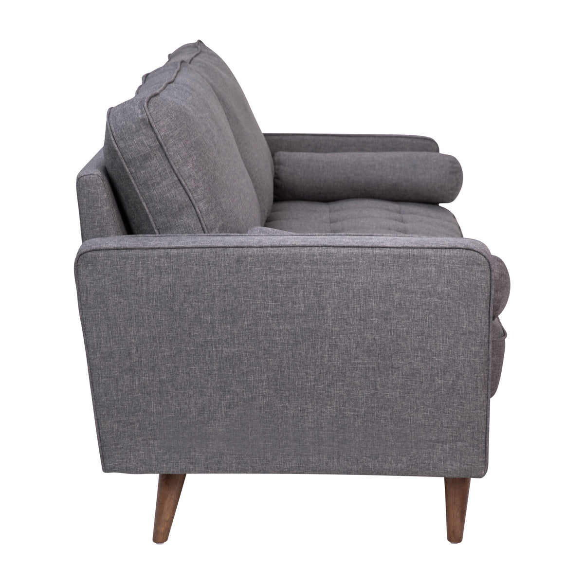 Dark Gray |#| Compact Dark Gray Faux Linen Upholstered Tufted Sofa with Wooden Legs