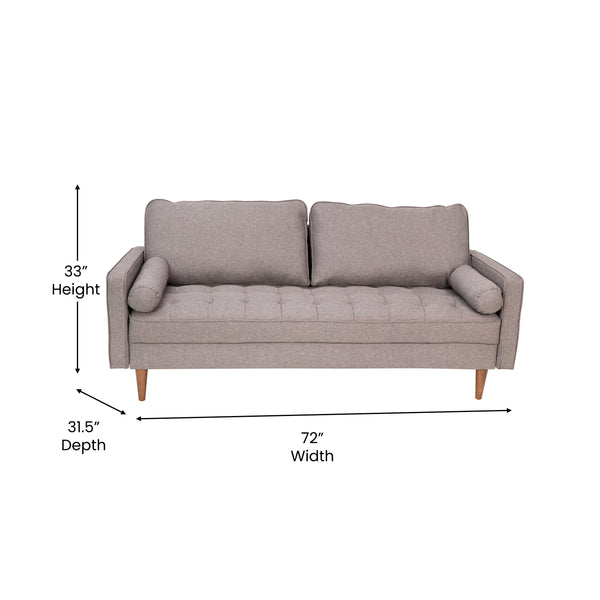 Slate Gray |#| Compact Slate Gray Faux Linen Upholstered Tufted Sofa with Wooden Legs