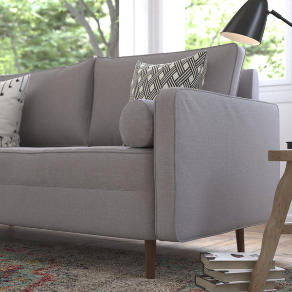 Slate Gray |#| Compact Slate Gray Faux Linen Upholstered Tufted Sofa with Wooden Legs